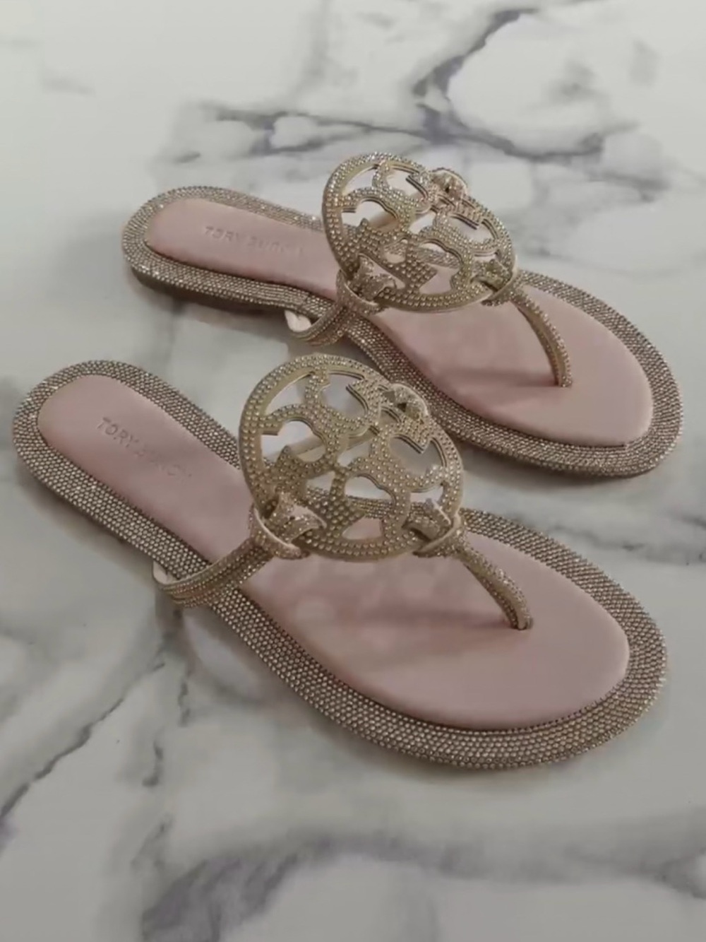 Pink Embellished Tory Burch Sandals